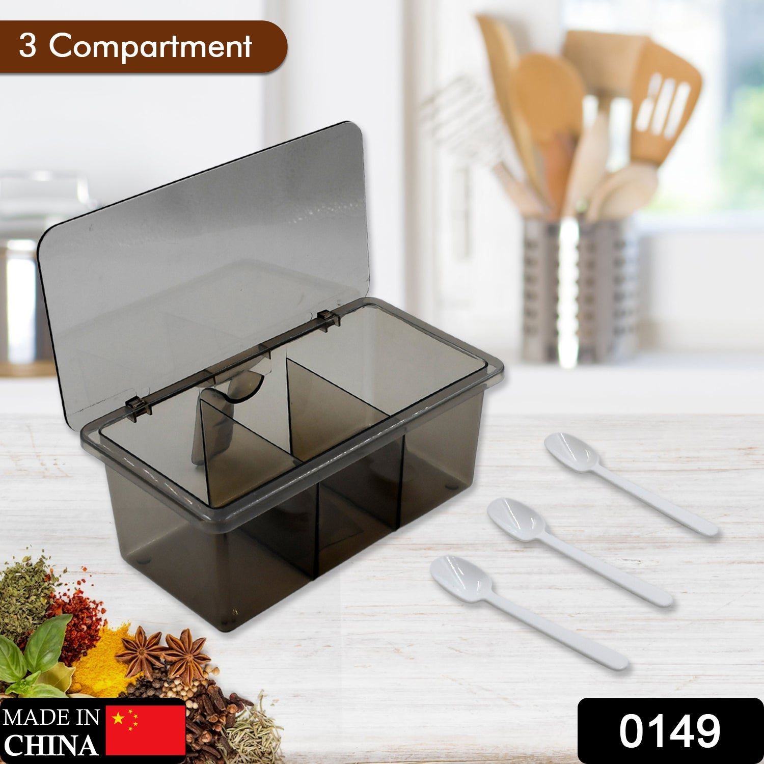 0149 Seasoning Box, Portable Durable 3 Divided Sections with Lid Spice Box Serving Set, for Bars, Restaurants Coffee Shops, Hotels 0149 Seasoning Box, Portable Durable 3 Divided Sections with Lid Spice Box Serving Set, for Bars, Restaurants Coffee Shops, Hotels
